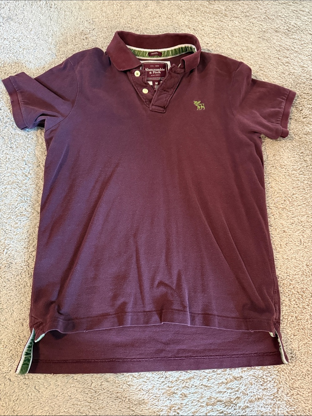 Circa early 2000s Abercrombie & Fitch Men's Deep Wine Polo with Contrast Trim